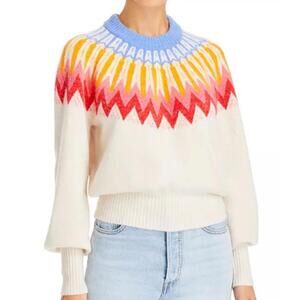 FRENCH CONNECTION Neya Ivory Multicolor Fair Isle Crewneck Long Sleeve Sweater S